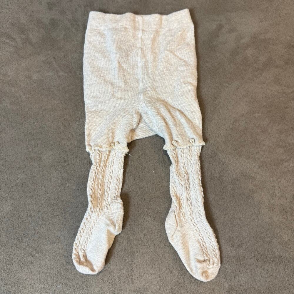 H&M Ivory Oatmeal Cable Knit Ruffle Thick Knit Sweater Tights18 18-24 Months 2T